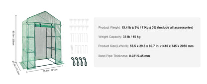 Walk-in Green House Greenhouse with Shelves High Strength PE Cover with Doors & Windows and Steel Frame for Planting